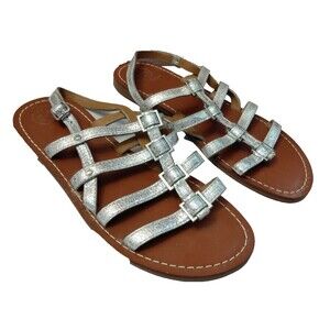 Tory Burch Women’s Reggie Silver Flat Gladiator Snakeskin Size 9M Sandals